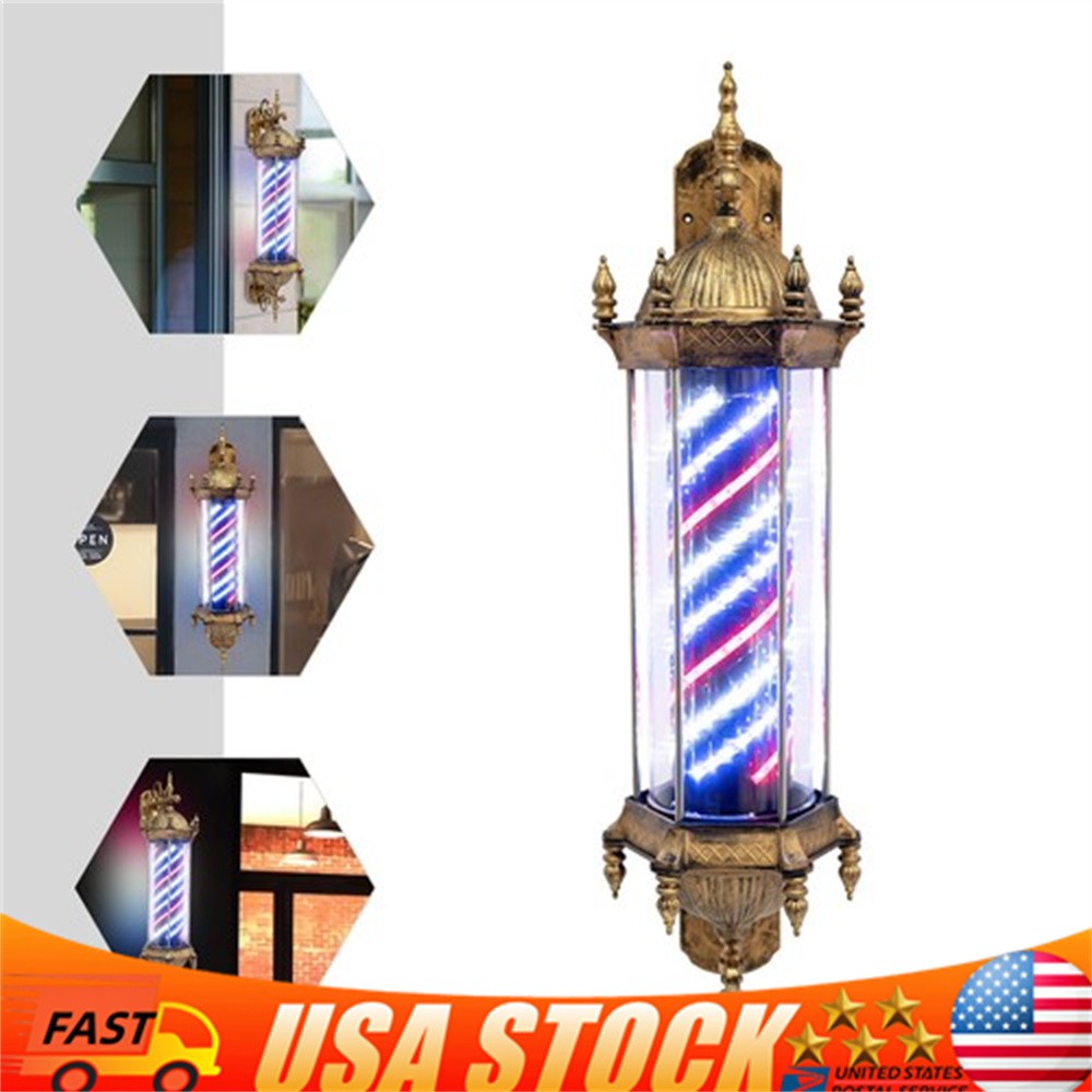 LED Sign Lamp Barber Pole Light Rotating Hair Salon Sign Light Lamp 32*90cm