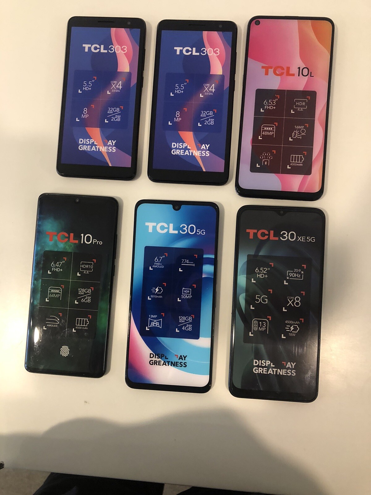 Lot of 6 TCL, Modern Dummy Non-working Cell Phones Smartphones Display Model