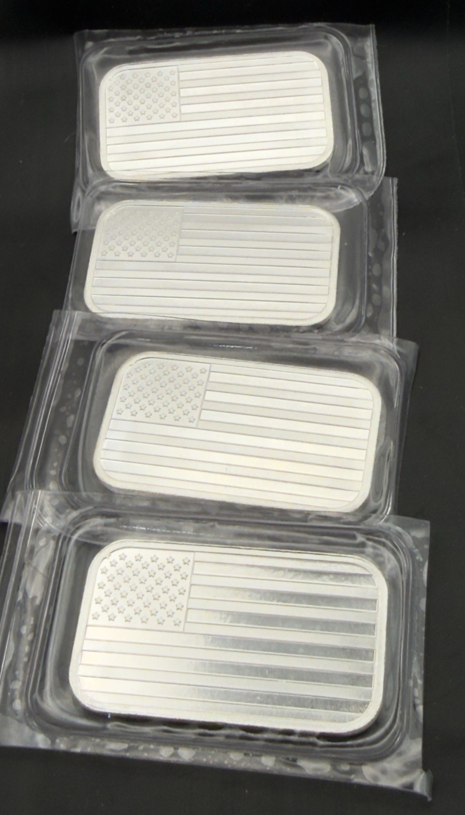 4x 1 oz .999 Fine Silver Bars – American Flag Design – 4 Troy Oz Total