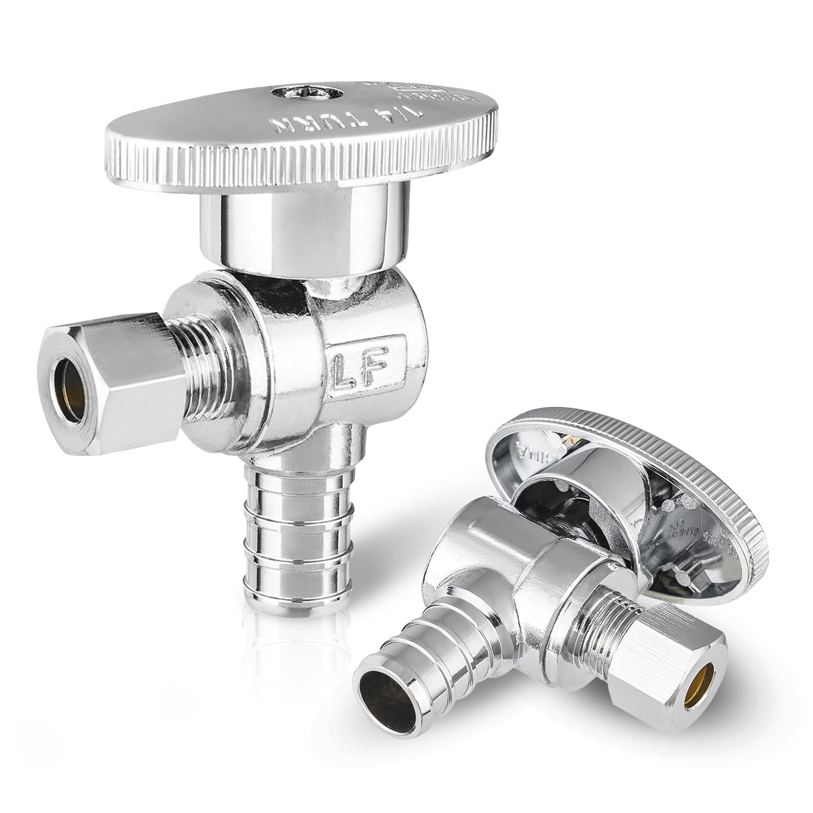 (Pack of 2) 1/4 Turn Angle Stop Valve 3/8" OD Compression x 1/2" Pex Barb Cri...