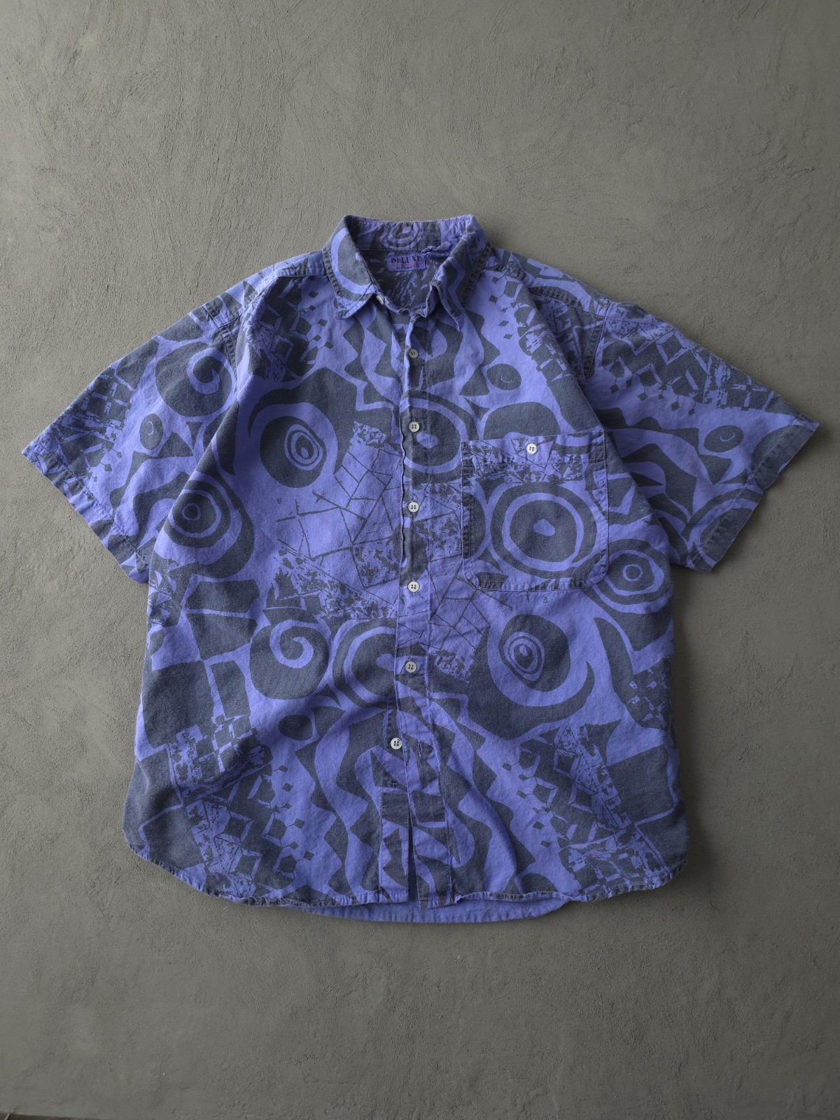 Vintage 1980s Deluxe Clothing Co. Purple Overdyed Short Sleeve Button-Up Shirt S