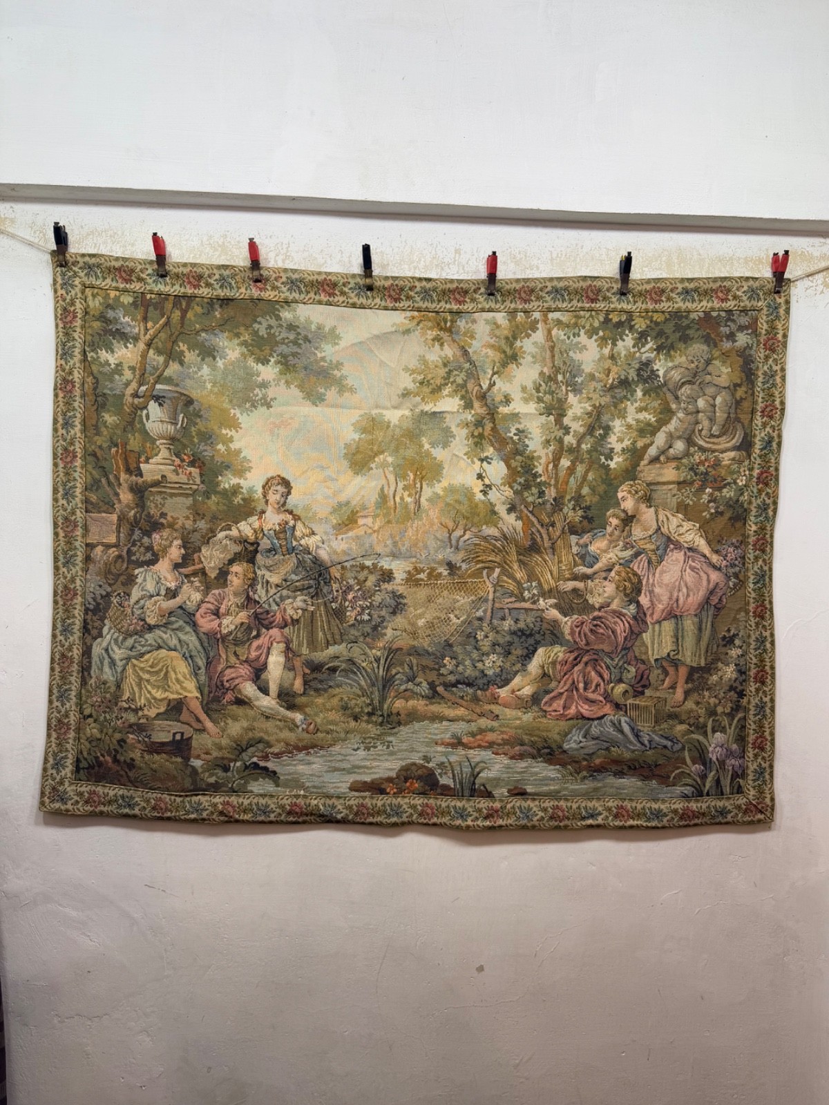 Vintage Fabulous French Aubusson Style Pictorial Figurative Tapestry WallHanging