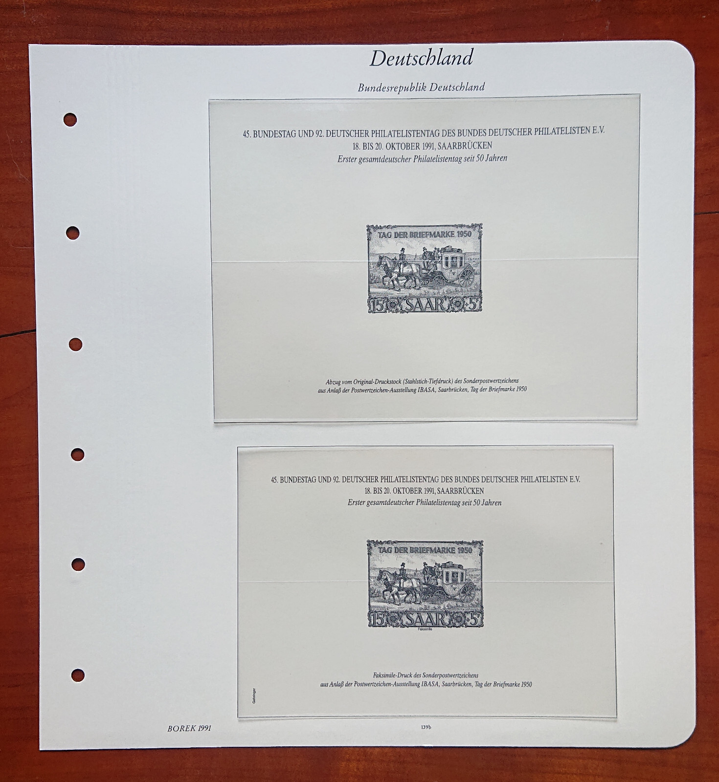 Vordruckblatt Federal Republic Germany Borek 1991 S.S.139b Philatelistentag