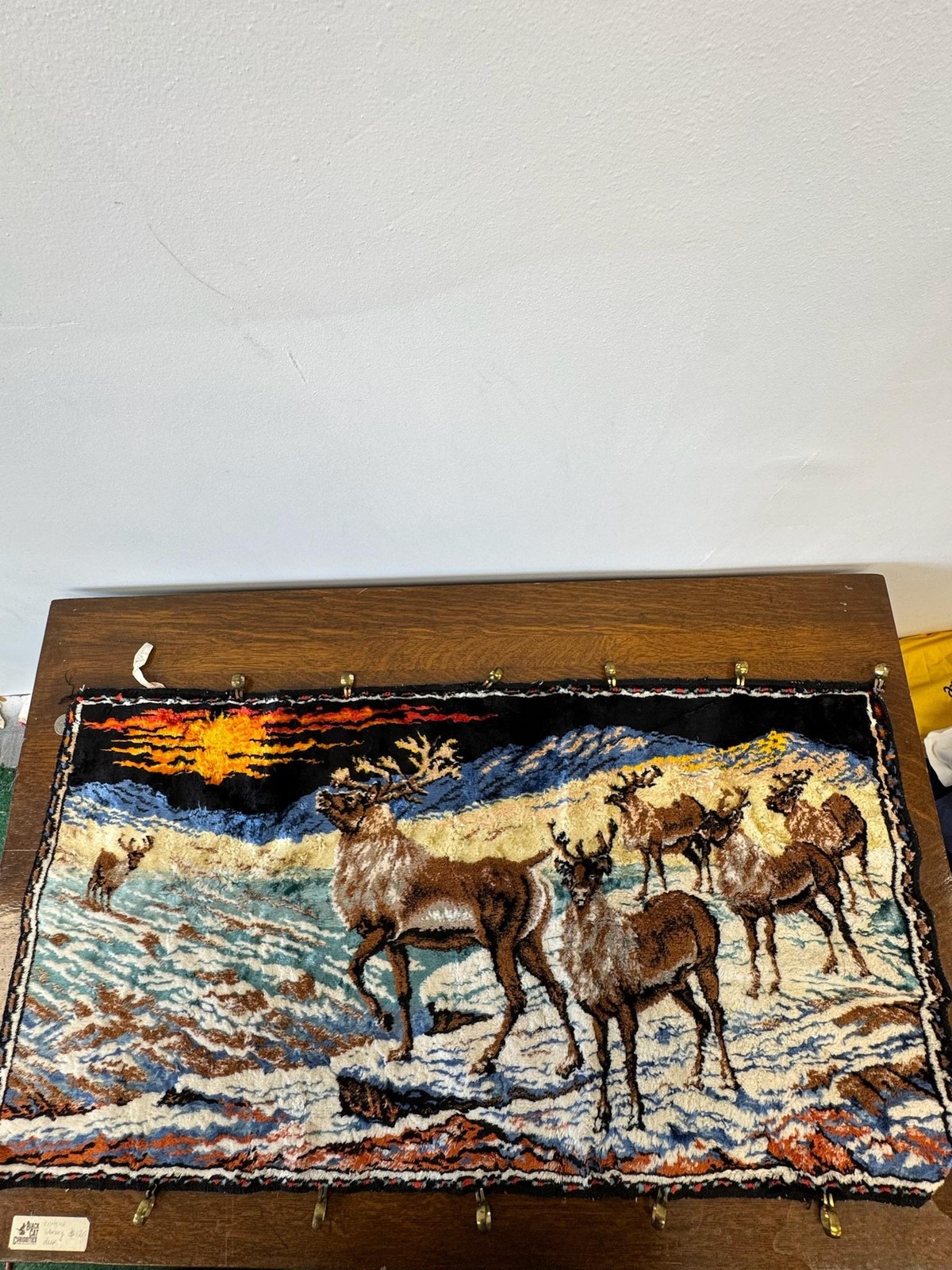 Made In Italy Deer Reindeer Winter Landscape Tapestry Wall Hanging 19x36 Art