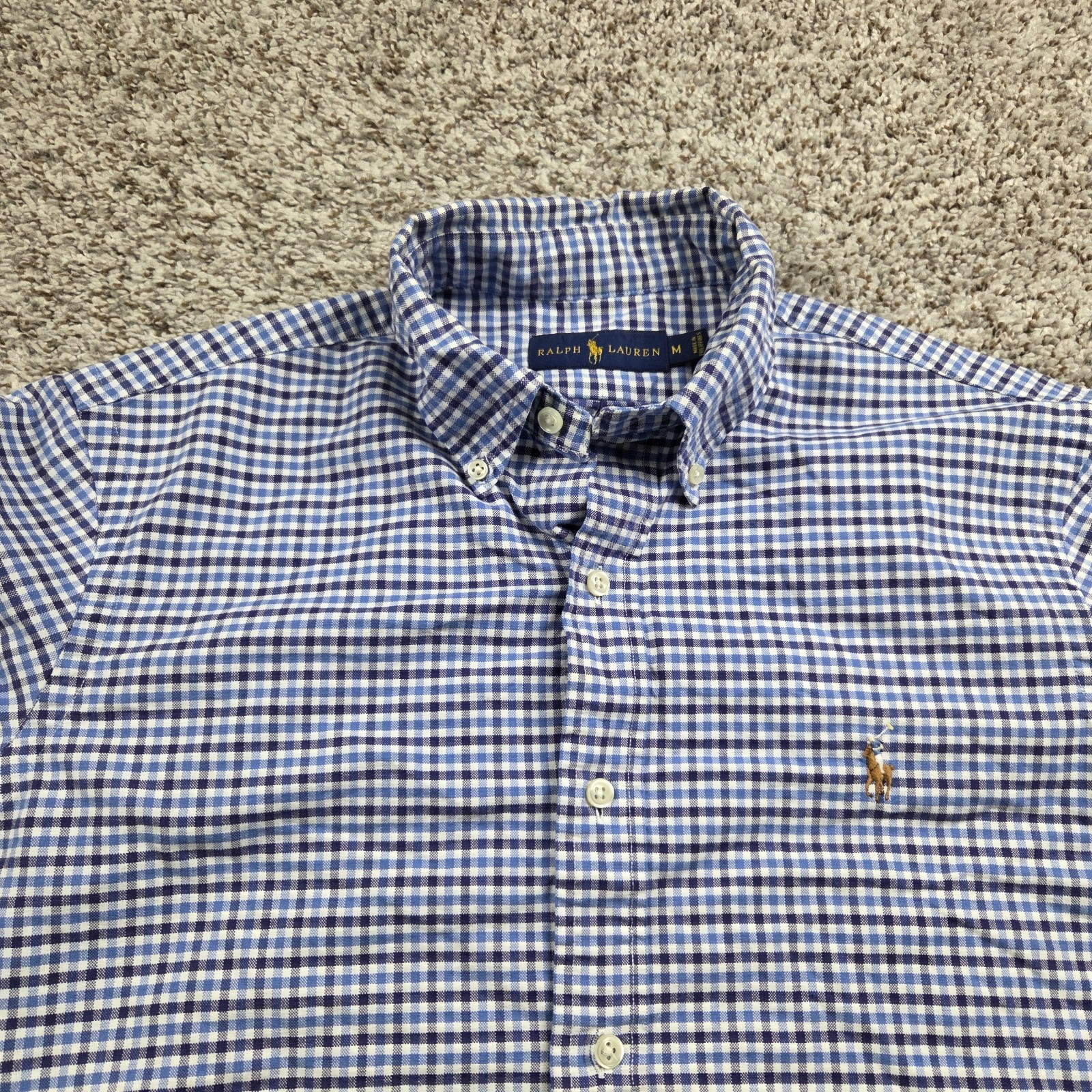Polo Ralph Lauren Shirt Mens Medium Blue Plaid Button Up Long Sleeve Oxford