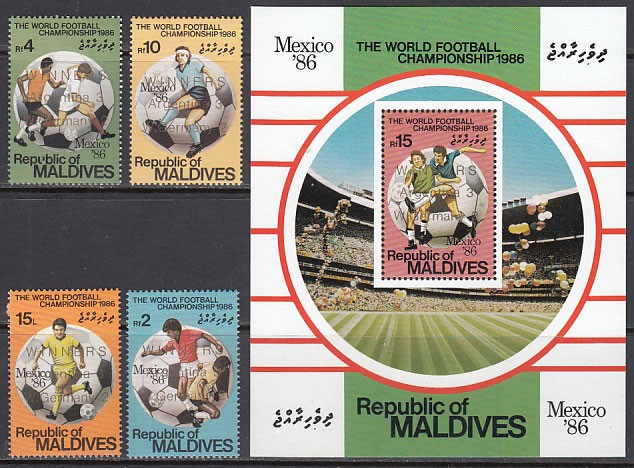 Maldives - Yvert Mail 1081/4+H.122 Football ** MNH