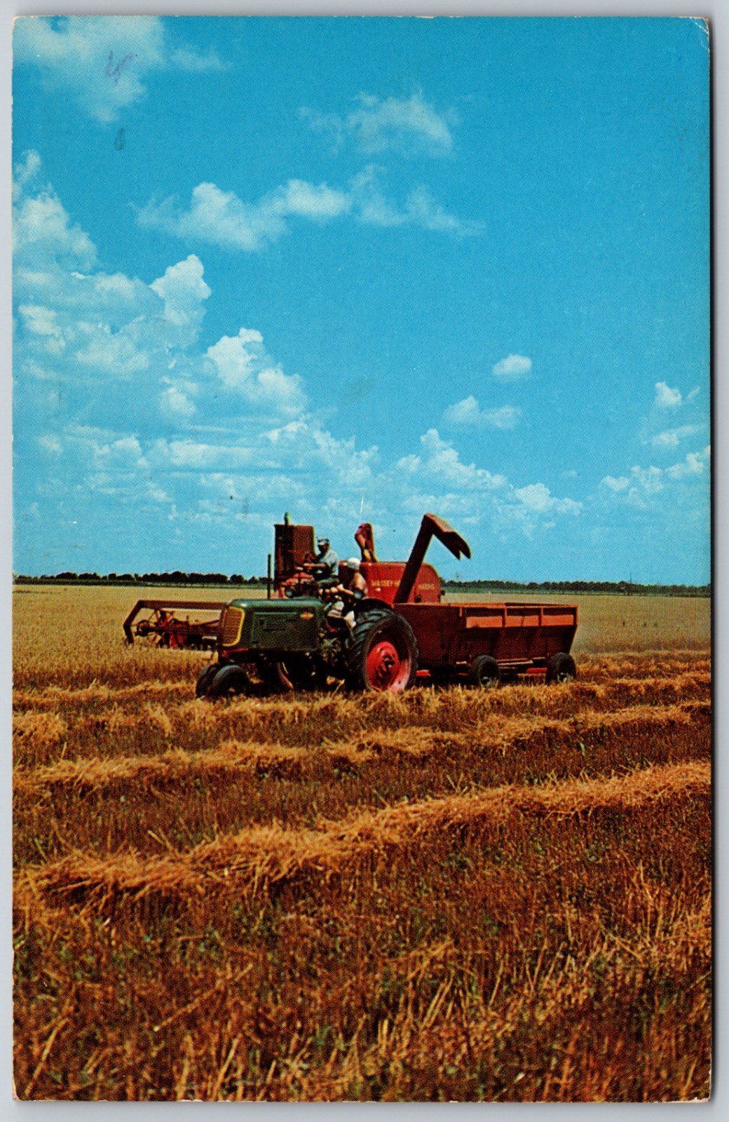 1962 Tractor Combining in Wheat Field South Dakota VINTAGE Postcard 9072