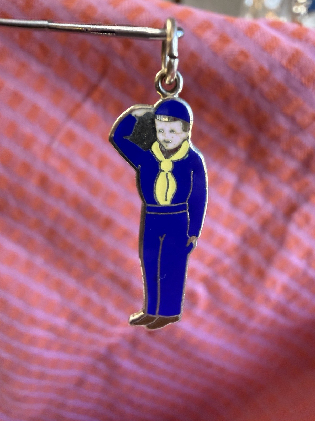 Vintage Sterling Boy Scout Charm With Enamel Details Blue Uniform