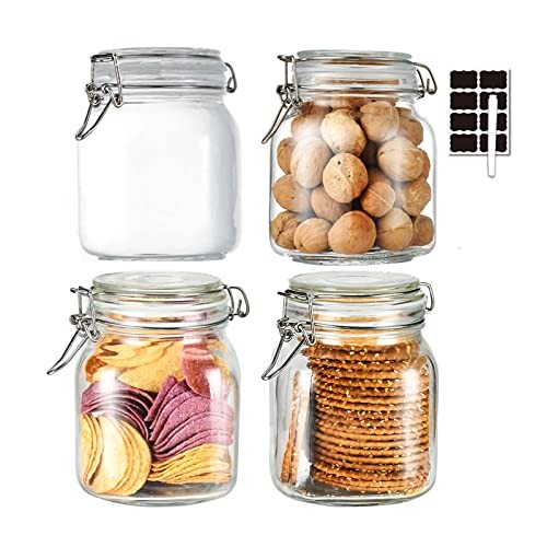 32oz Glass Food Storage Jars with Airtight Clamp Lids,Set of 4 34oz--4 Pack