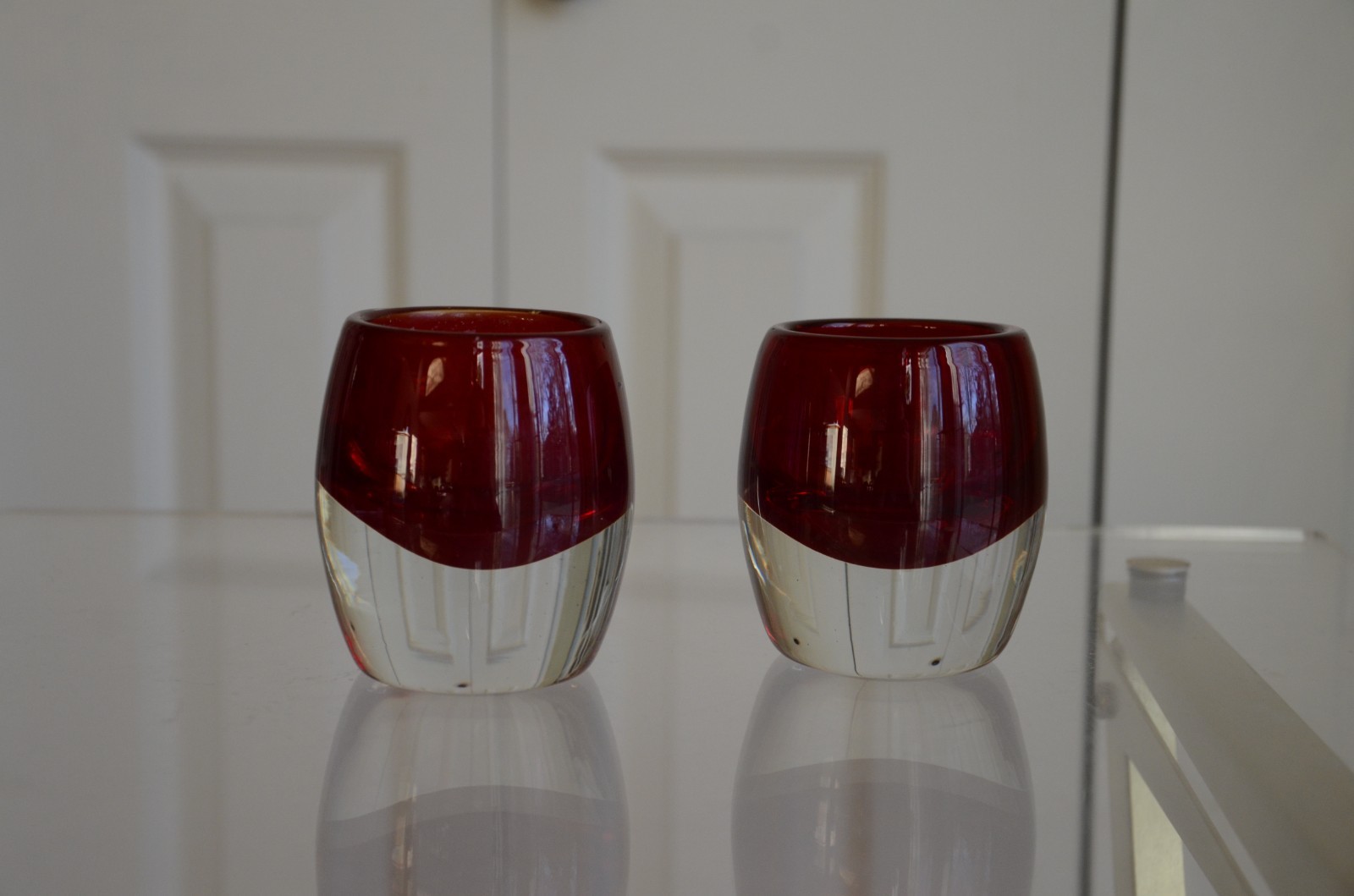 Lot of 2 Crate and Barrel Diva Votive Ruby Red Glass Candle Holder