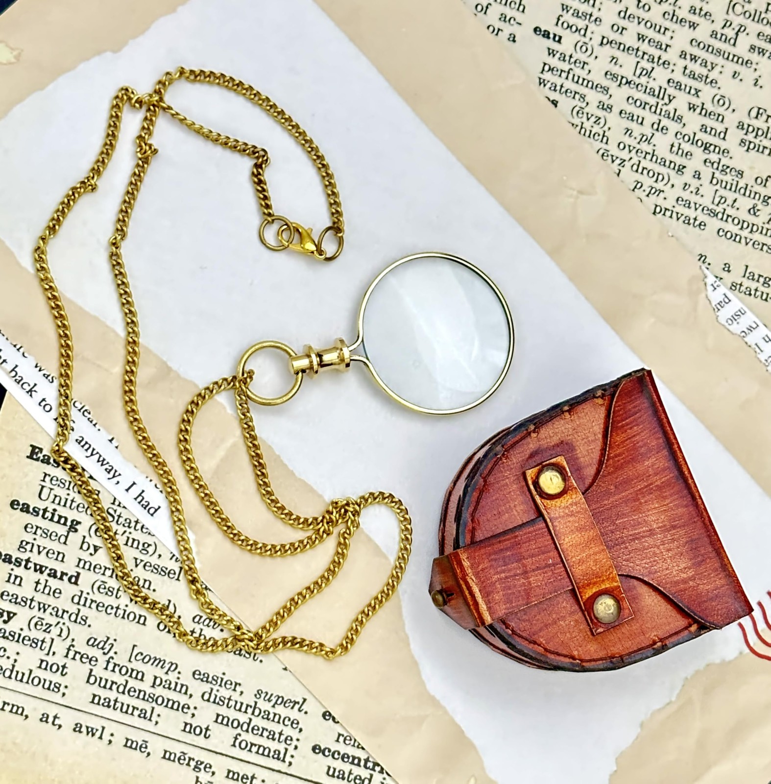 Monocle Pocket Brass Magnifying Glass Vintage 1.5" inch, Gold 