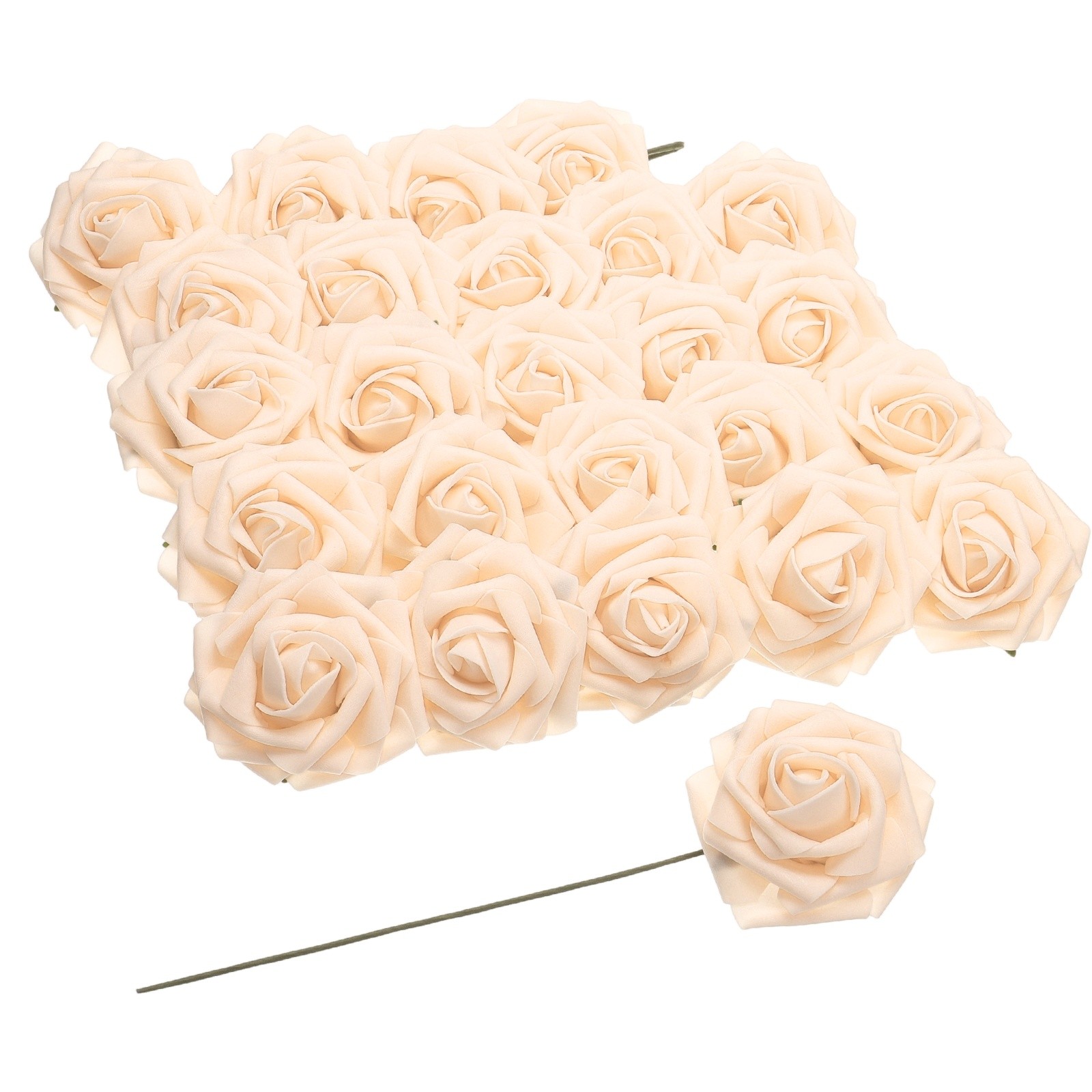 25 Pcs Light Champagne Artificial Flowers Rose Box for DIY Wedding Bouquet