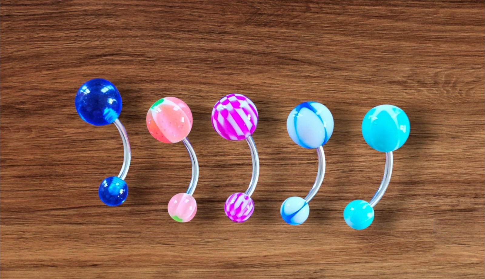 Lot of 5 Multicolor Acrylic Belly Button Rings – Fun Designs Navel Jewelry 14G