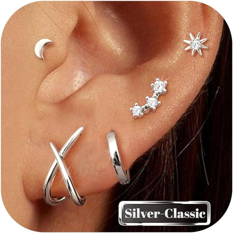 Stud Earrings for Women Trendy-14K Gold Plated Earring Studs Set Hypoallergenic 