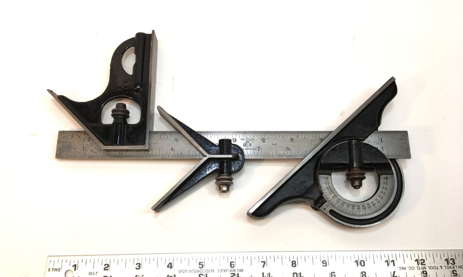 Vintage L. S. Starrett Combination Square No. 4 Hardened 12" Rule - Made in USA