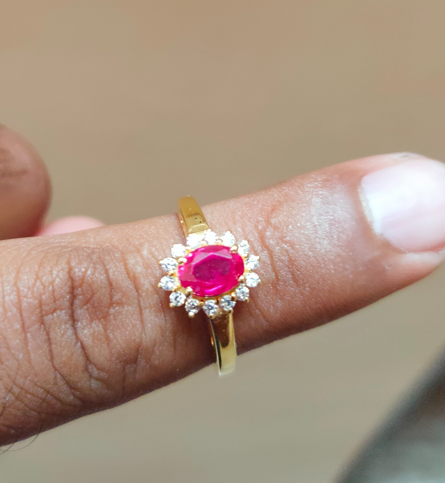 14k Gold Finish silver Oval Ruby gemstone Halo Wedding Ring jewelry