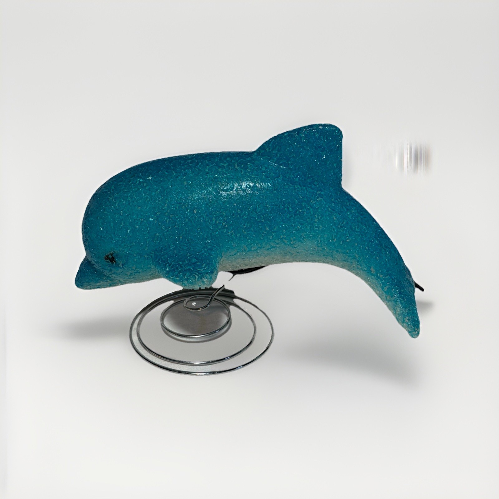 Vintage Dolphin Lamp Melted Popcorn Aqua Blue/White