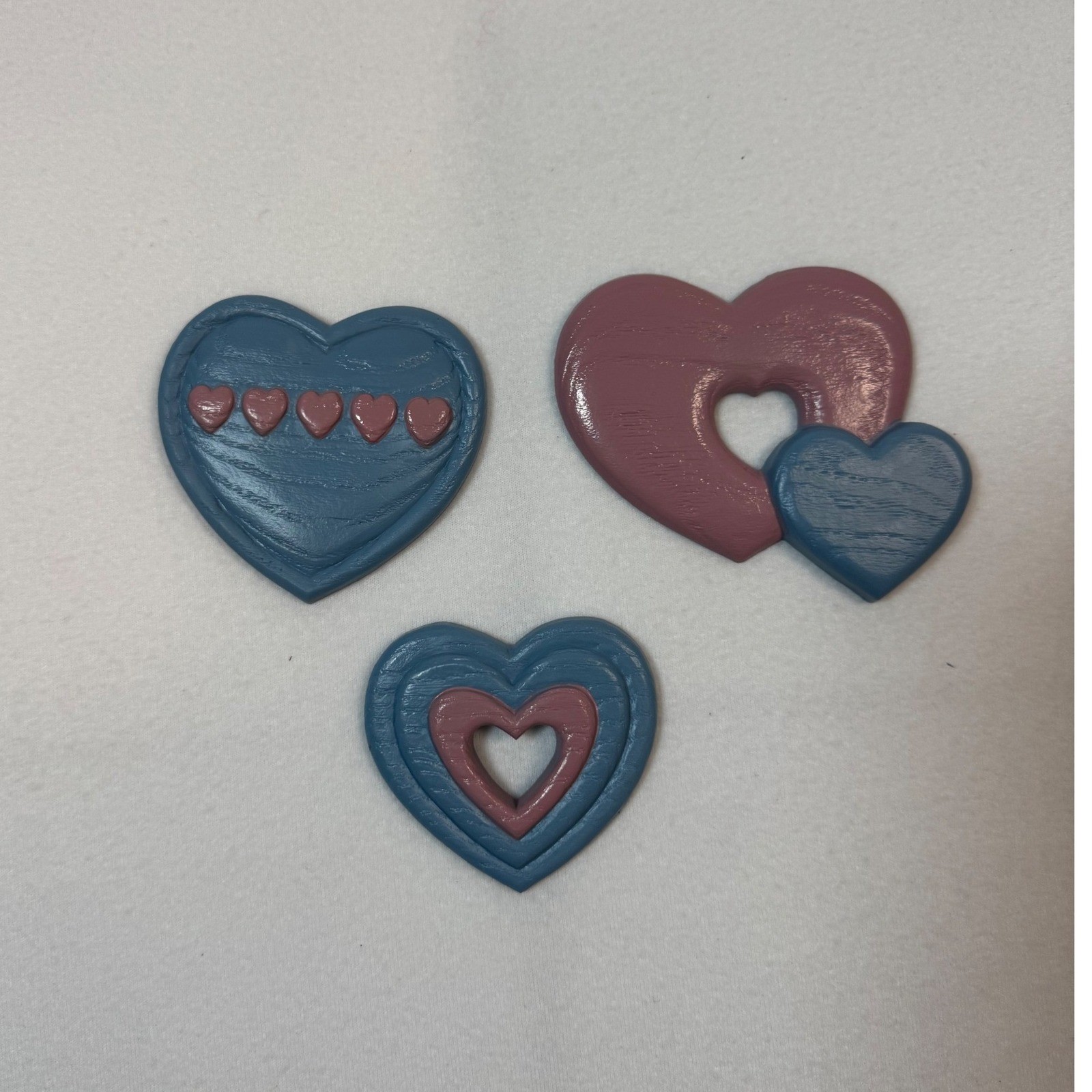 Vintage 80s Burwood Products Co Heart Wall Decor Set 3 Blue Pink Mauve USA 1987
