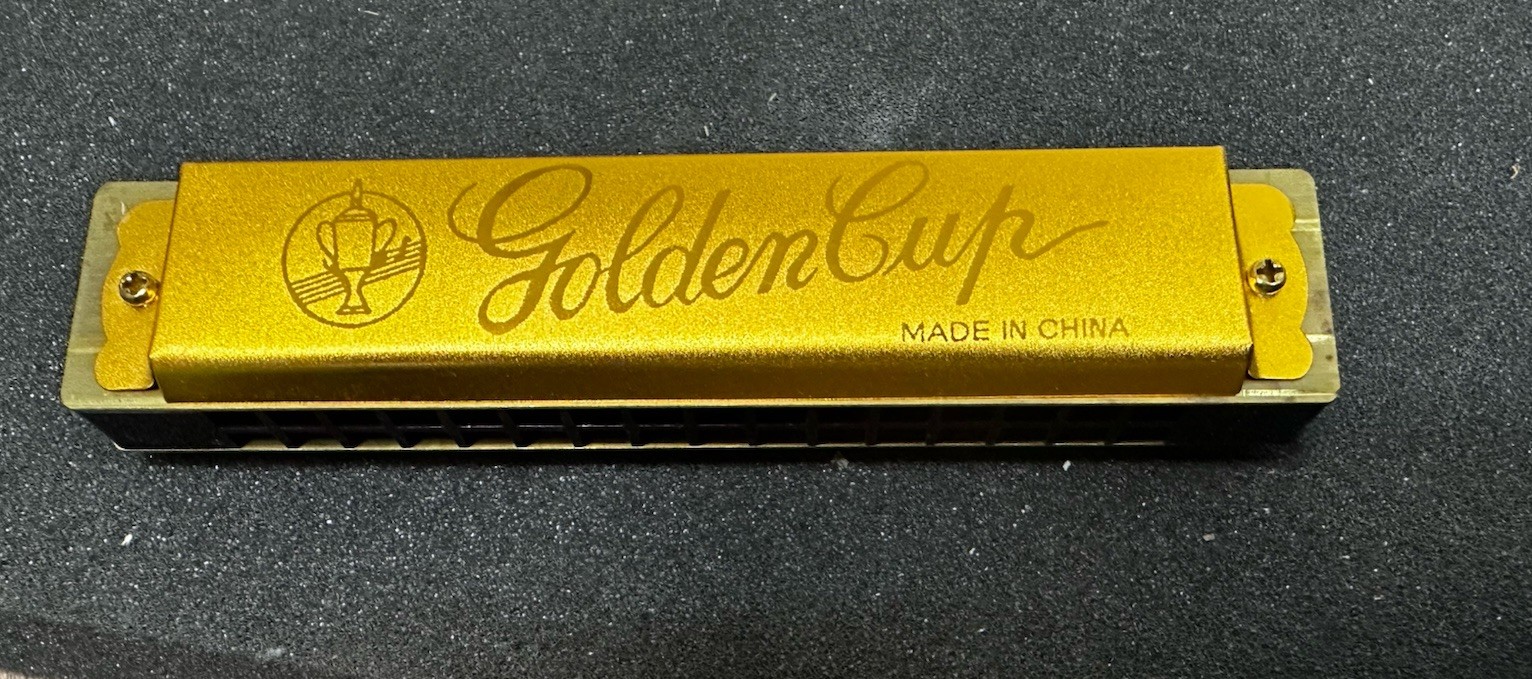 Vintage Golden Cup Gold Harmonica With The Box