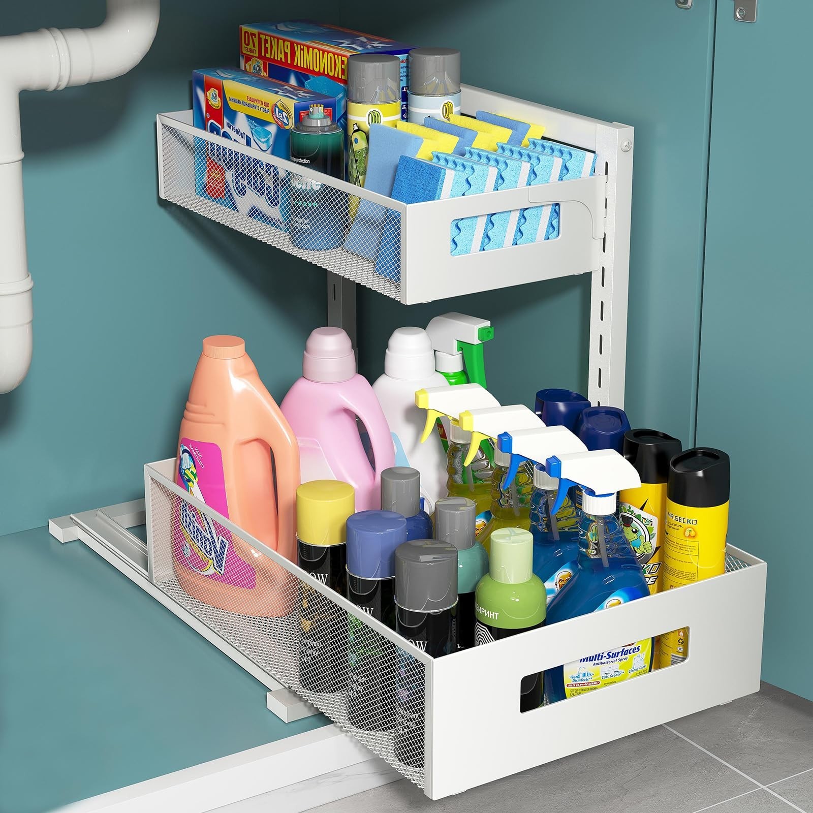 Pull-out Under Kitchen Sink Organizer, Metal Functional Under Sink Organizer,...