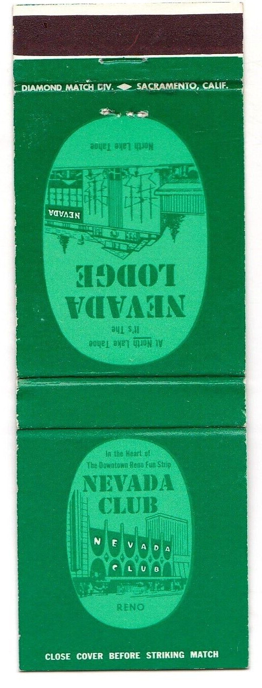 Nevada Club Casino / Nevada Lodge Green Matchbook Cover Reno icmsc5