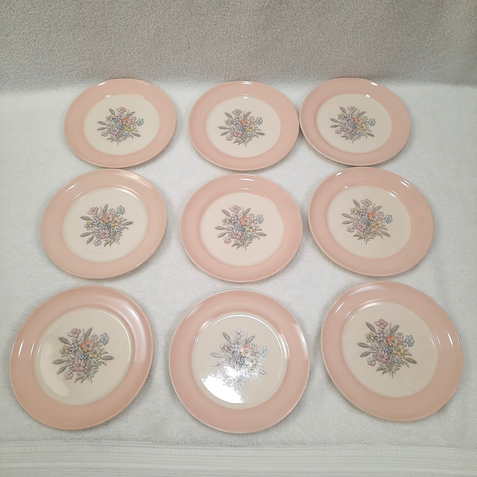 9 VTG 1940 Candlelight American Limoges Oslo Pink Plates RARE Col Pat 6.5"w