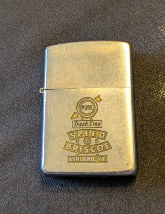 1966 Zippo Lighter - Pure Oil - Speed & Briscoe Truck Stop - Ashland VA - Pat#