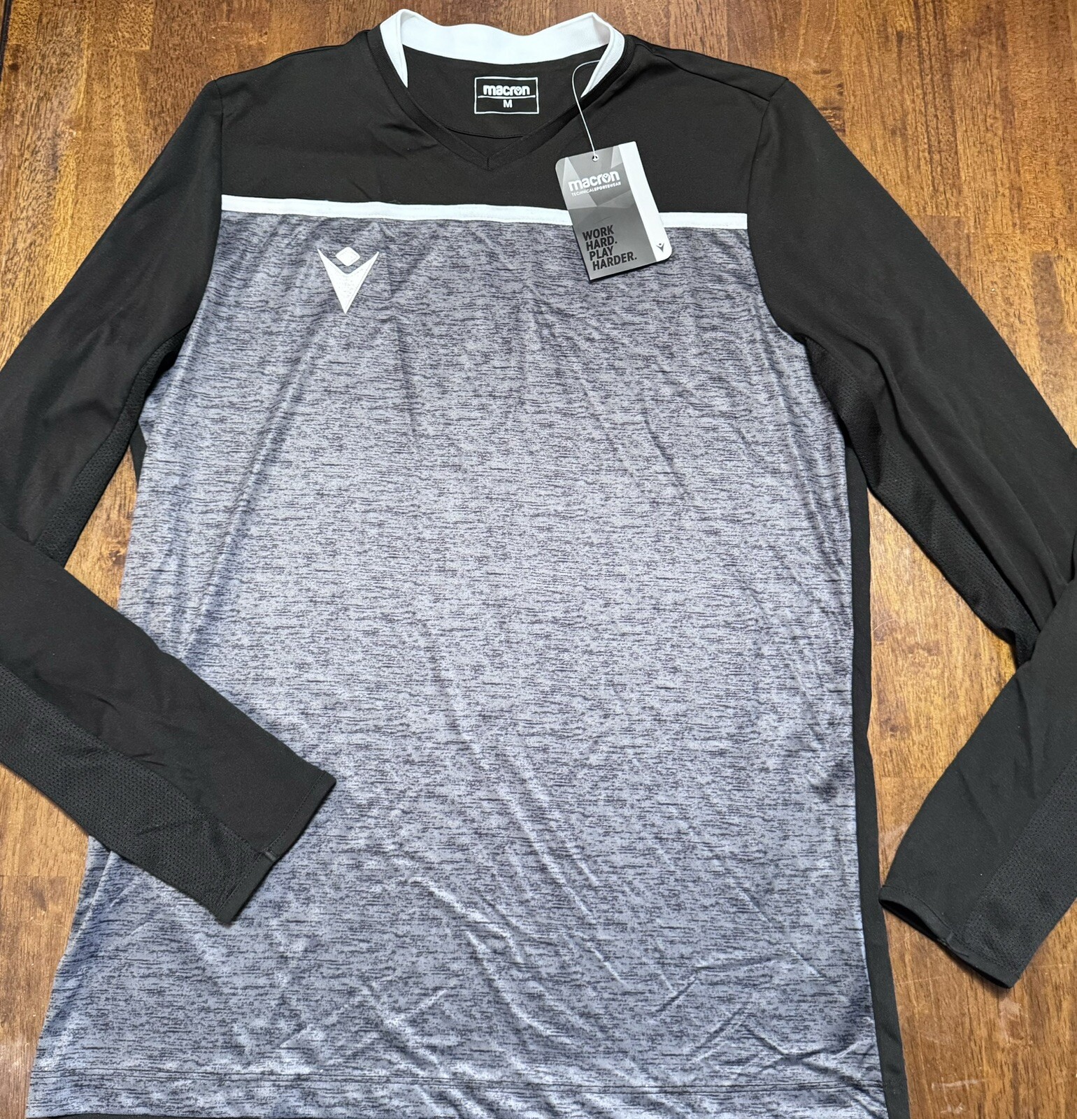 NEW NWT Macron Deneb Shirt Black LS SOCCER VOLLEYBALL SHIRT Medium M