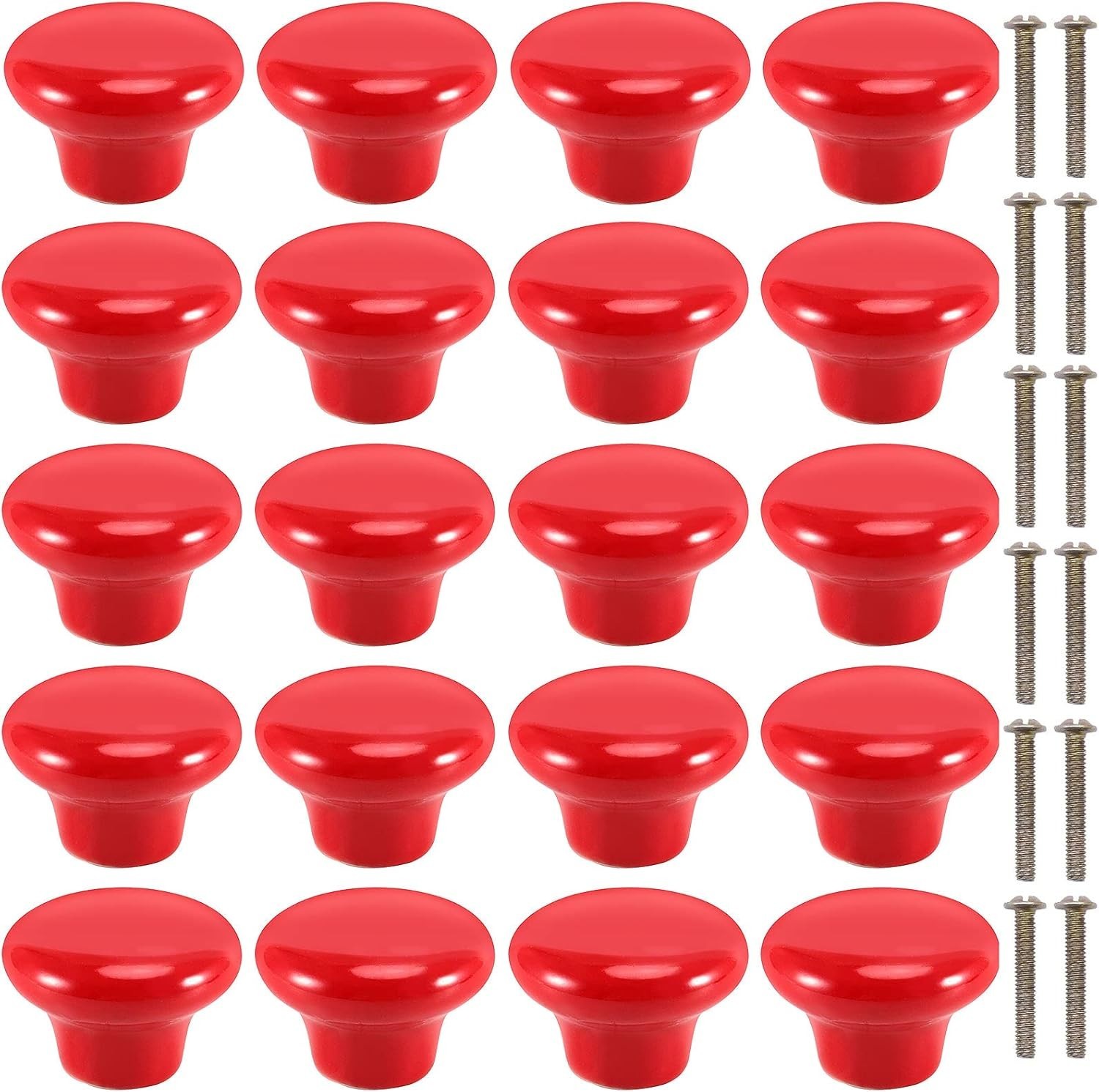 20 Pack Red Ceramic Cabinet Knobs, 1.26Inch/32Mm Drawer Dresser Knob Pulls with