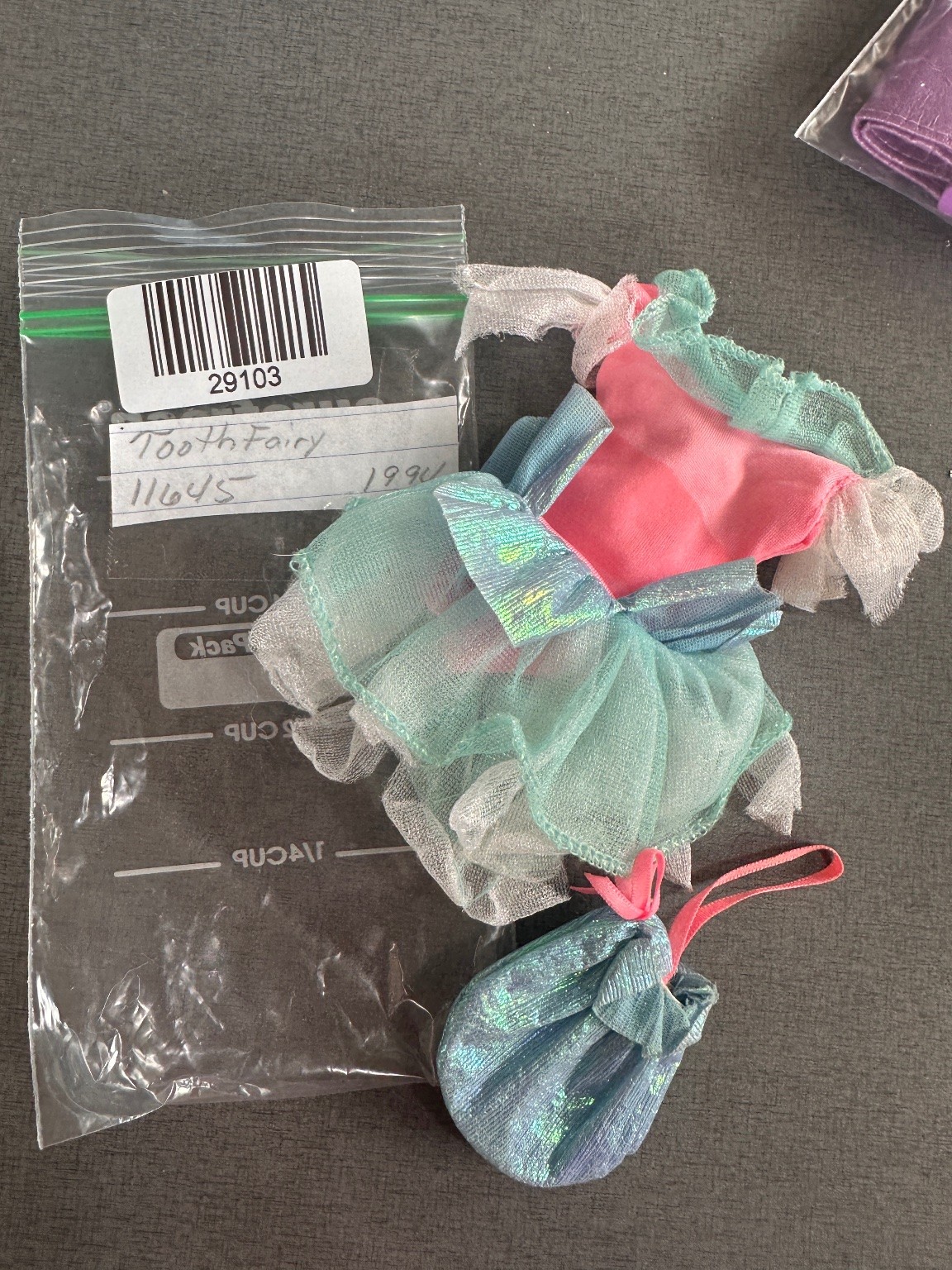 Tooth Fairy Outfit Dress & Pouch 2-Pc Pink Blue Iridescent 1990 ID 11645