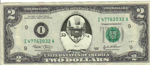 St. Louis Rams Marshall Faulk with 5x7 plaque $2 Dollar Bill Mint! Rare! $1…