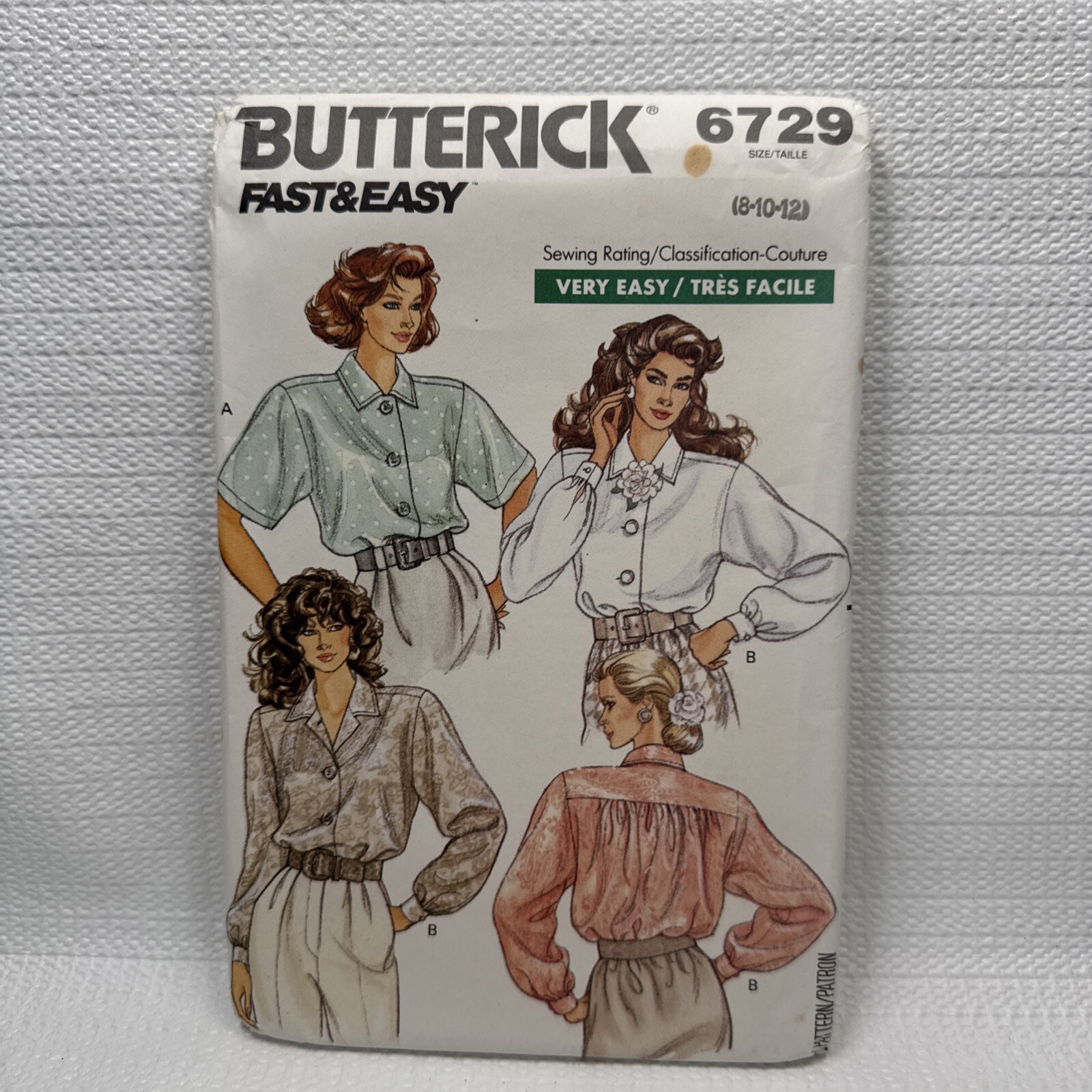Butterick 6729 Misses Blouse Shirt Top Easy Pattern 8-12 *Uncut*