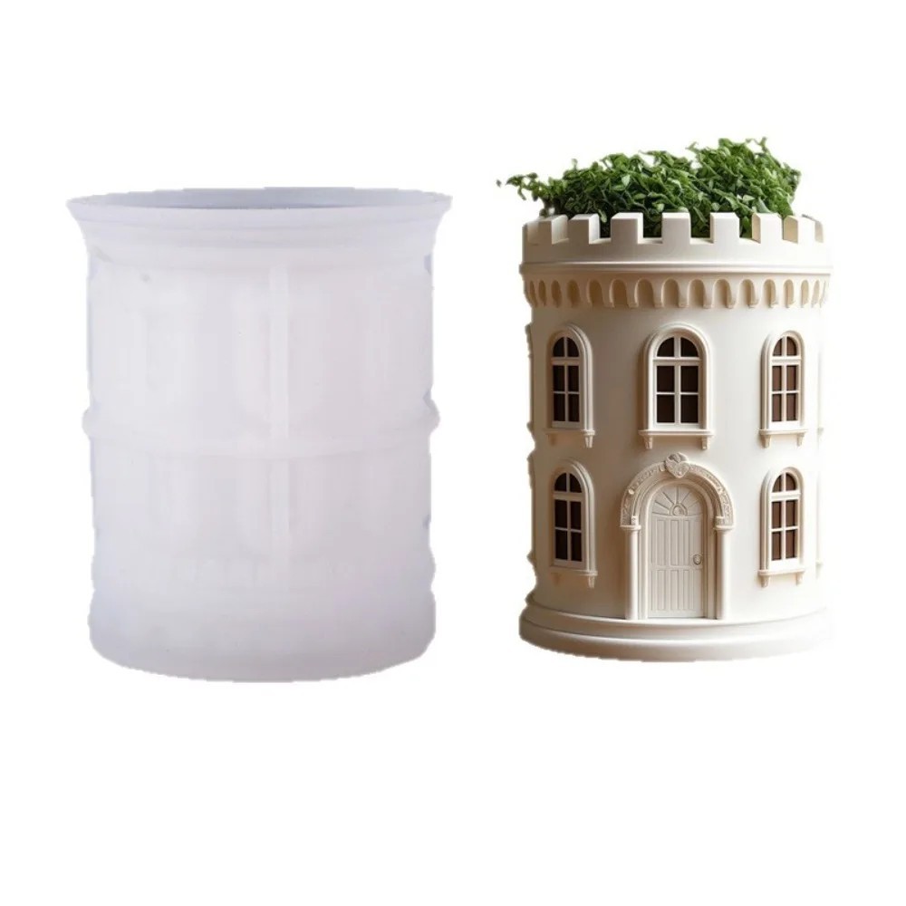 Gypsum Castle Pot Silicone Mold Pen Holders Vases Succulent Flowerpots DIY Mould