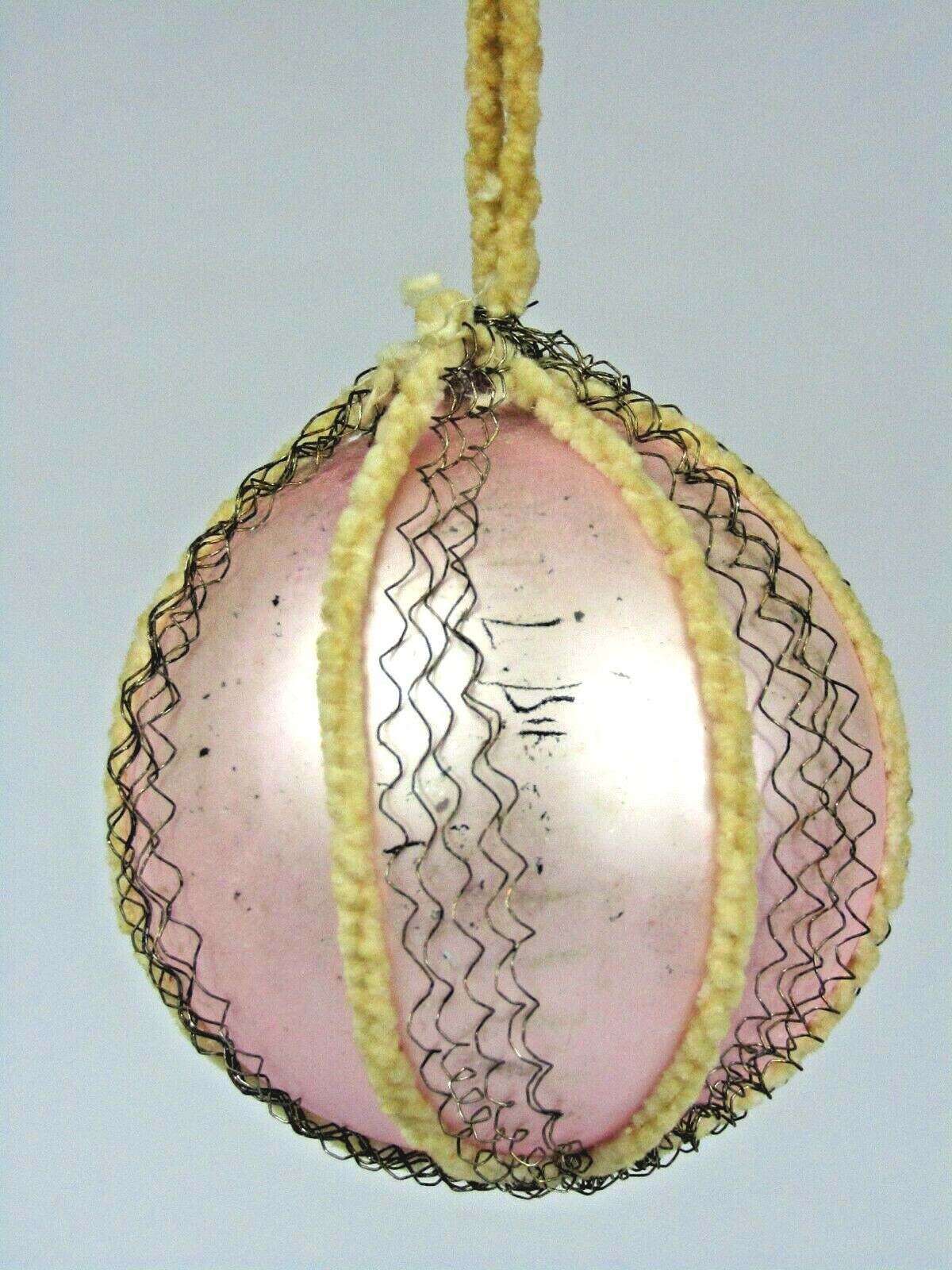 Vintage Blown Glass Crinkle Wire Pink Flower BALL Christmas Ornament W Germany
