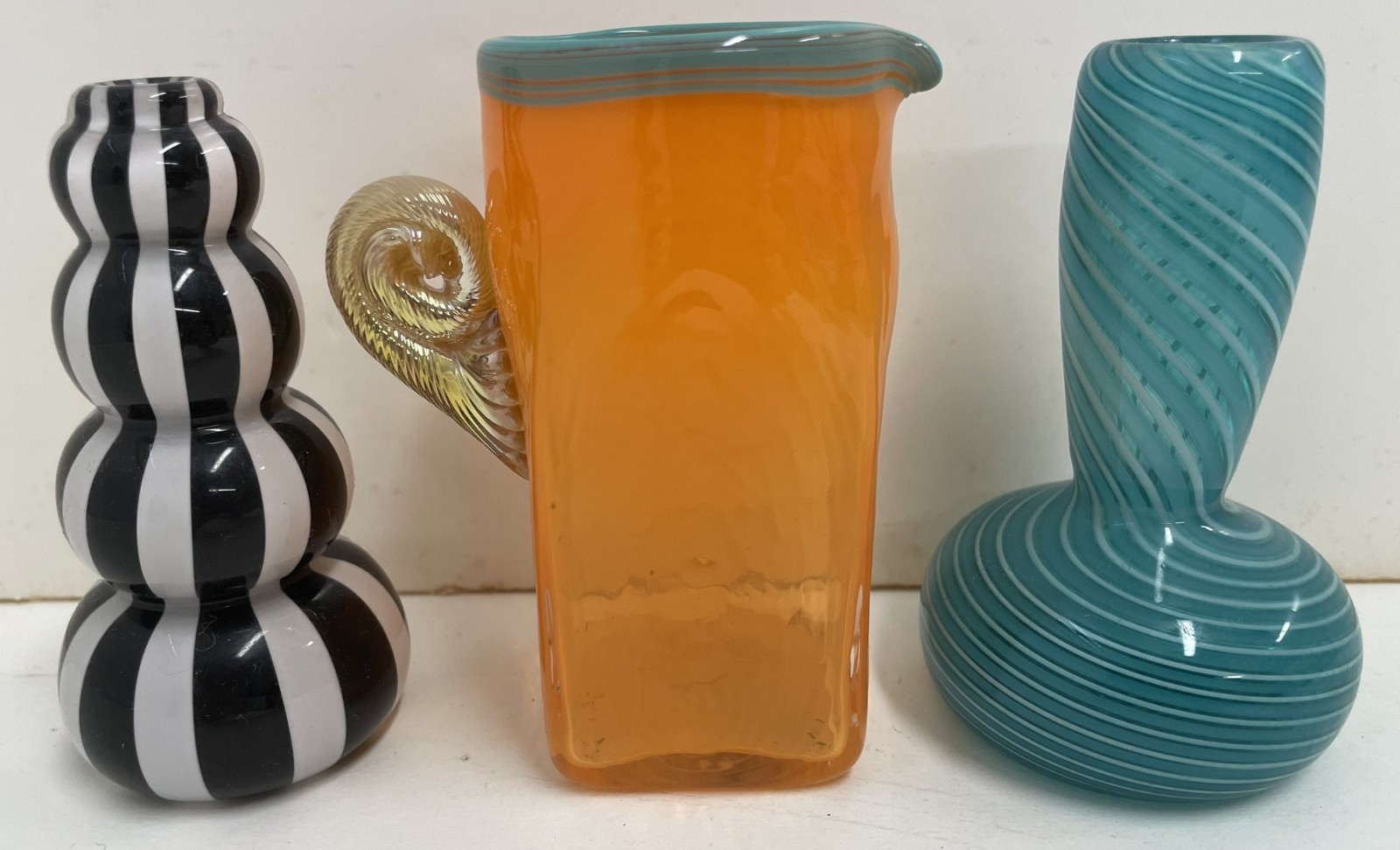 3  Small Vintage Hand Blown Cape Cod Fritz Glass Art Glass Vases 3.75" to 4"