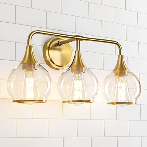 Bathroom Vanity Light 3-Lights Bathroom Light 3 Light with Clear Globe Gold