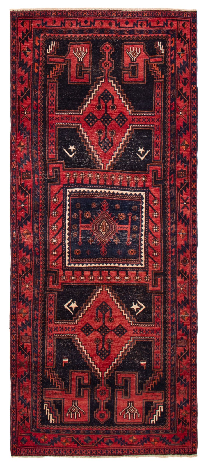 Vintage 4'3" x 10'8" Geometric Hand-Knotted Carpet Traditional Wool Area Rug