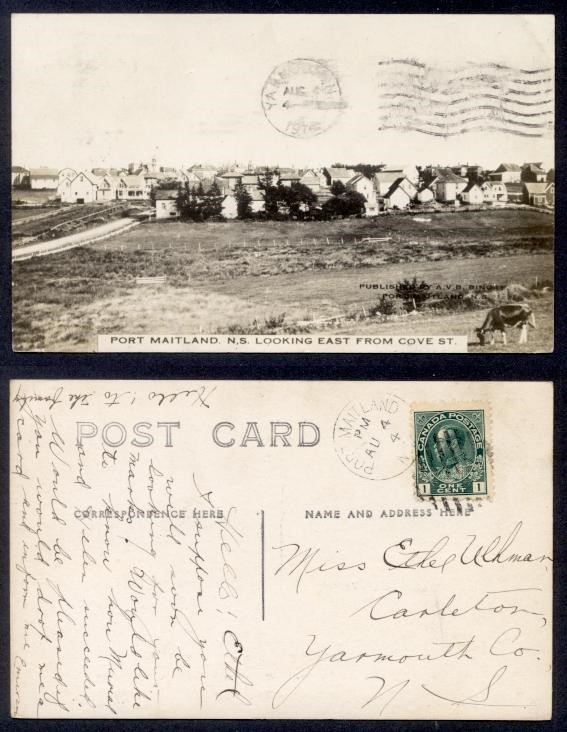 CANADA PORT MAITLAND NS REAL PHOTO PPC 1914 TO USA