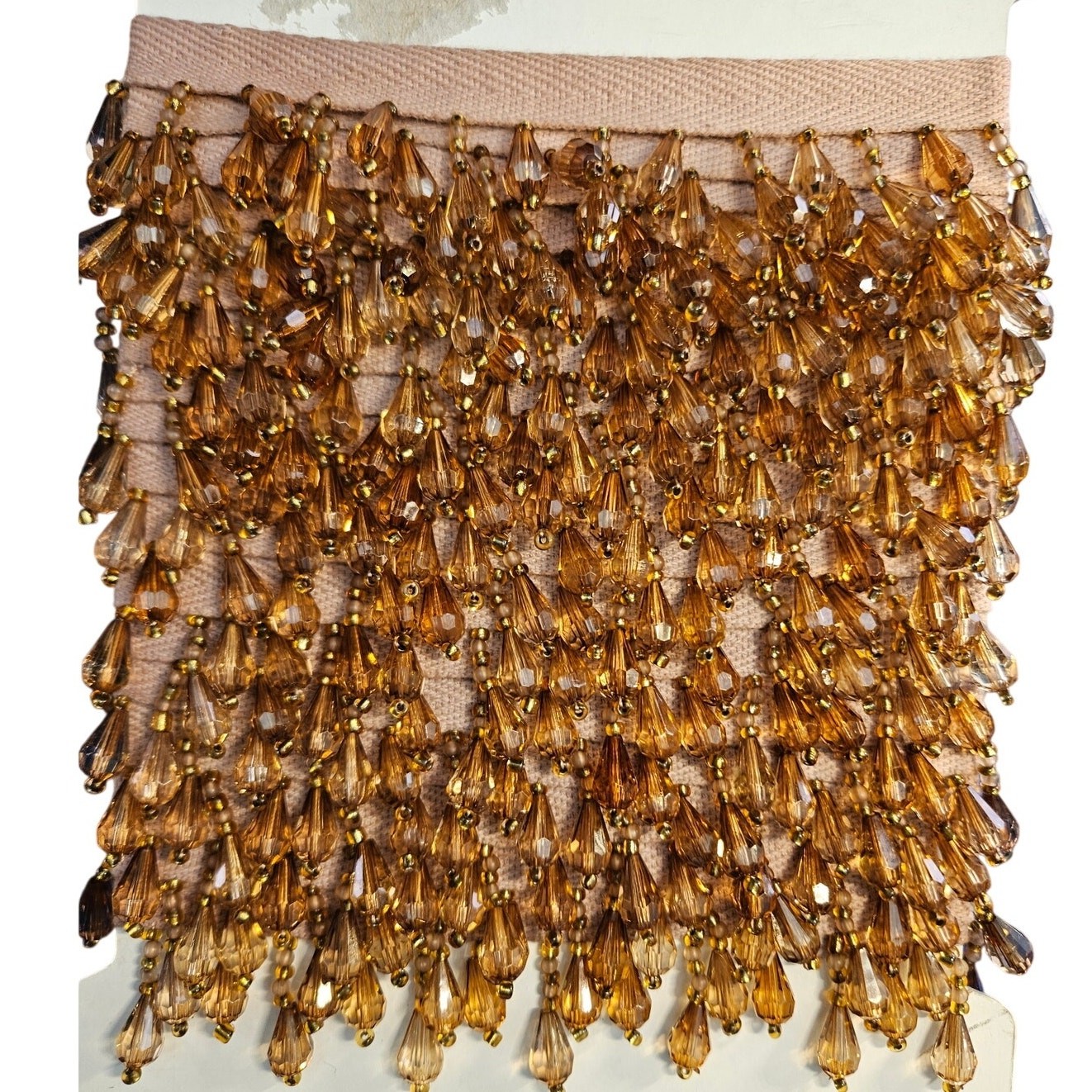Amber Beaded Trim for Pillows, clothing, tapestry 6 yards, 5" total E78
