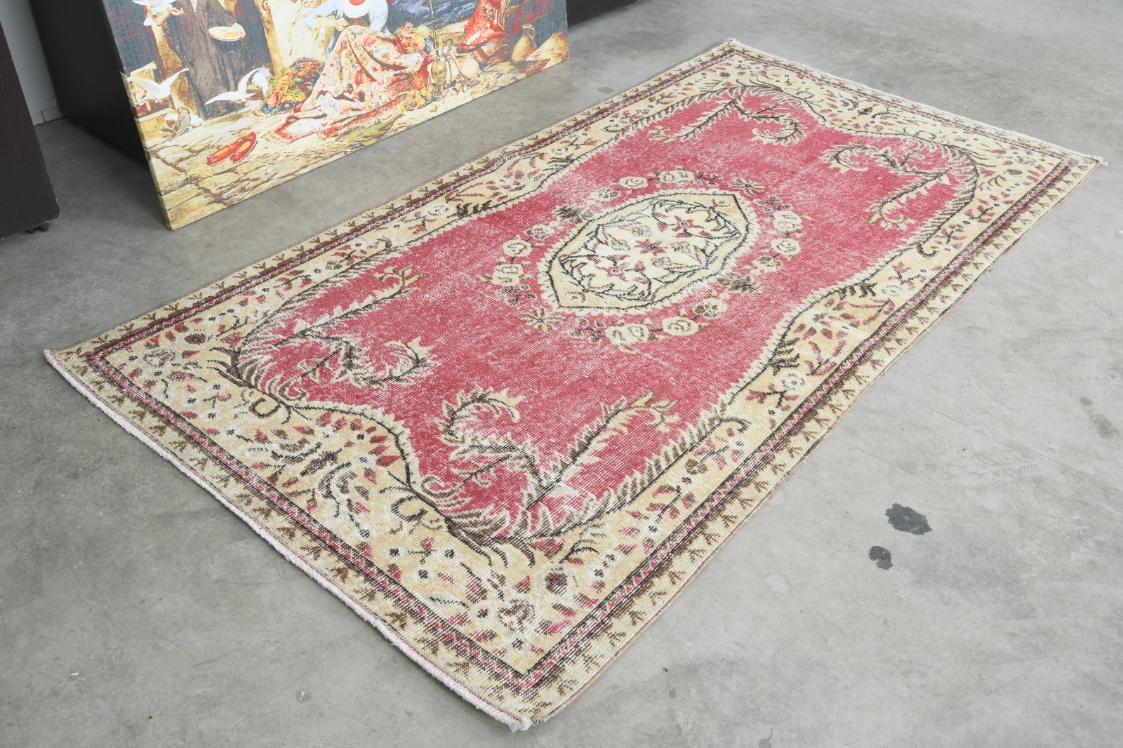 4x7 Turkish Area Rug, Hand-Knotted Vintage Oushak Rug Small, Boho Decor,854