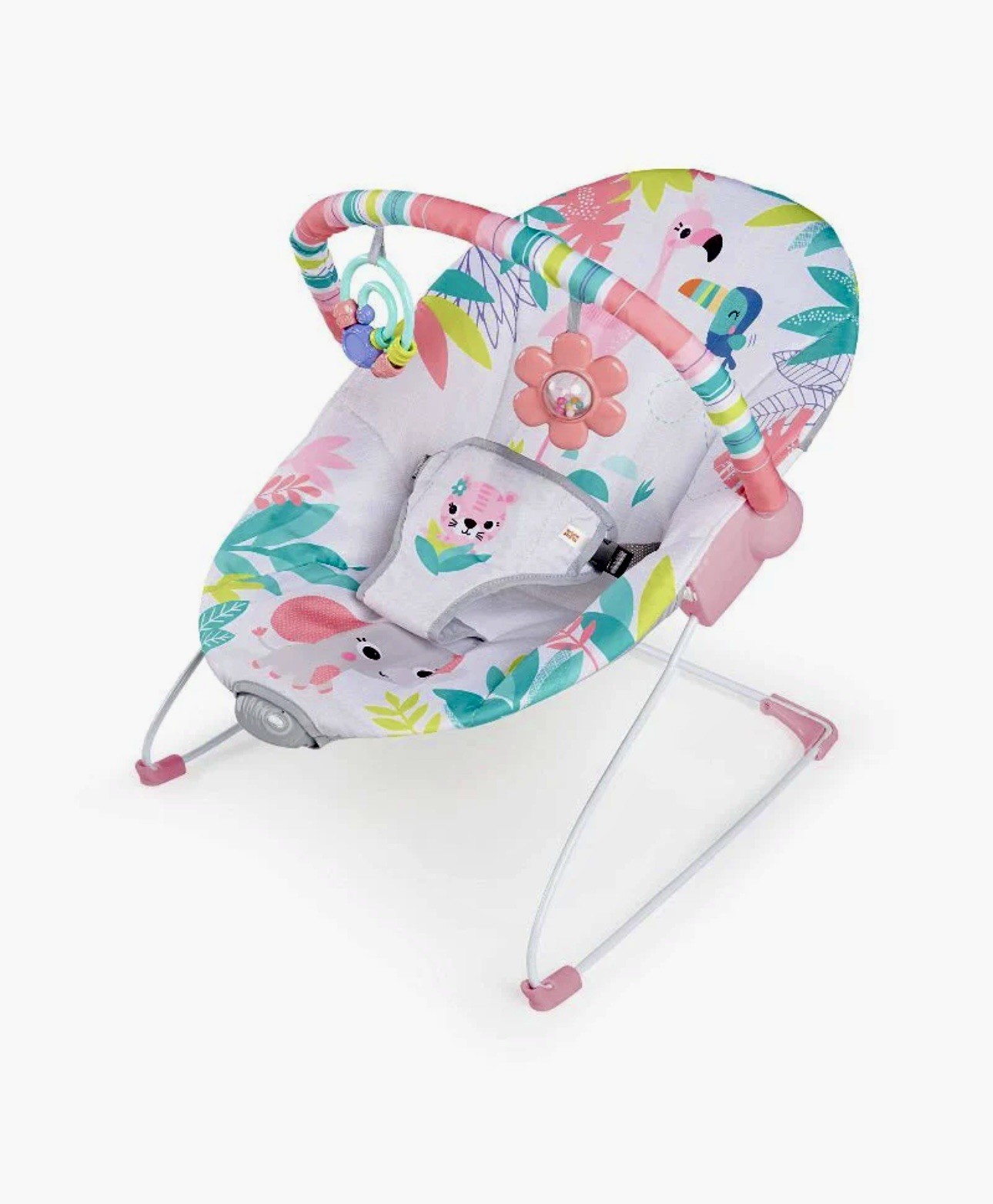Multicolor Infant Baby Bouncer with Toy Bar and Animal Print