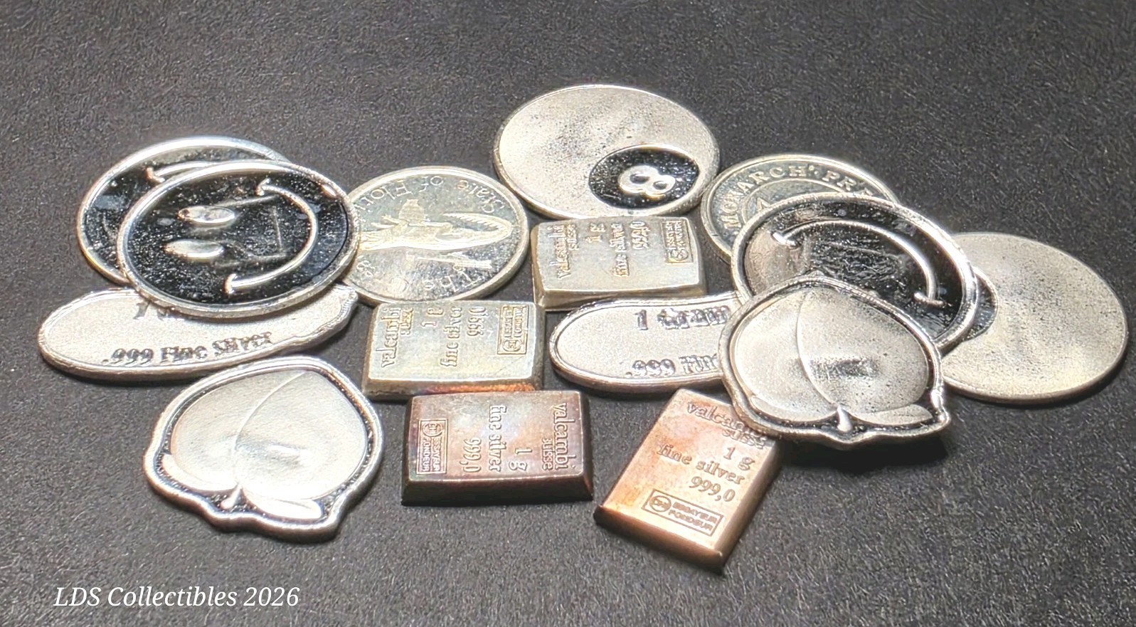 Lot Of (4) 1 Gram Silver Bars or Rounds - .999 Fine Bullion ~ Random Designs