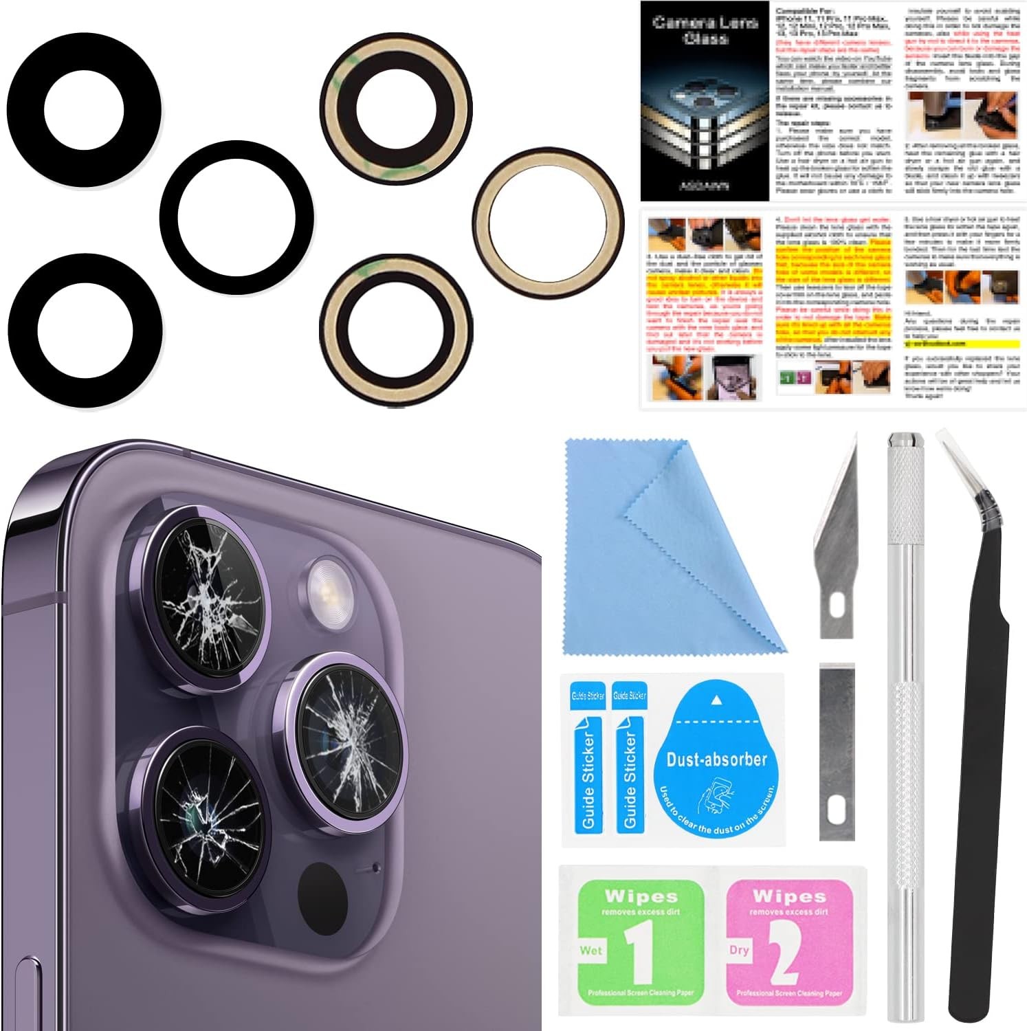 Back Rear Camera Lens Glass Replacement for iPhone 14 Pro 6.1 Inches with Pre