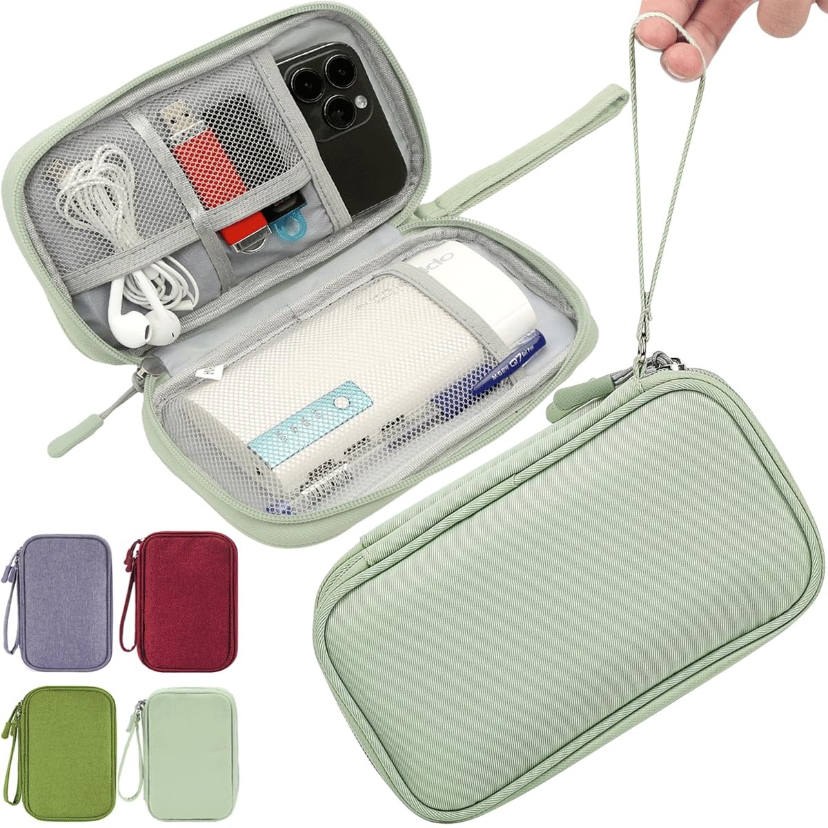 CAAORDKSO Small Cable Organizer Bag, Travel Cord Charger Small, Mint Green 