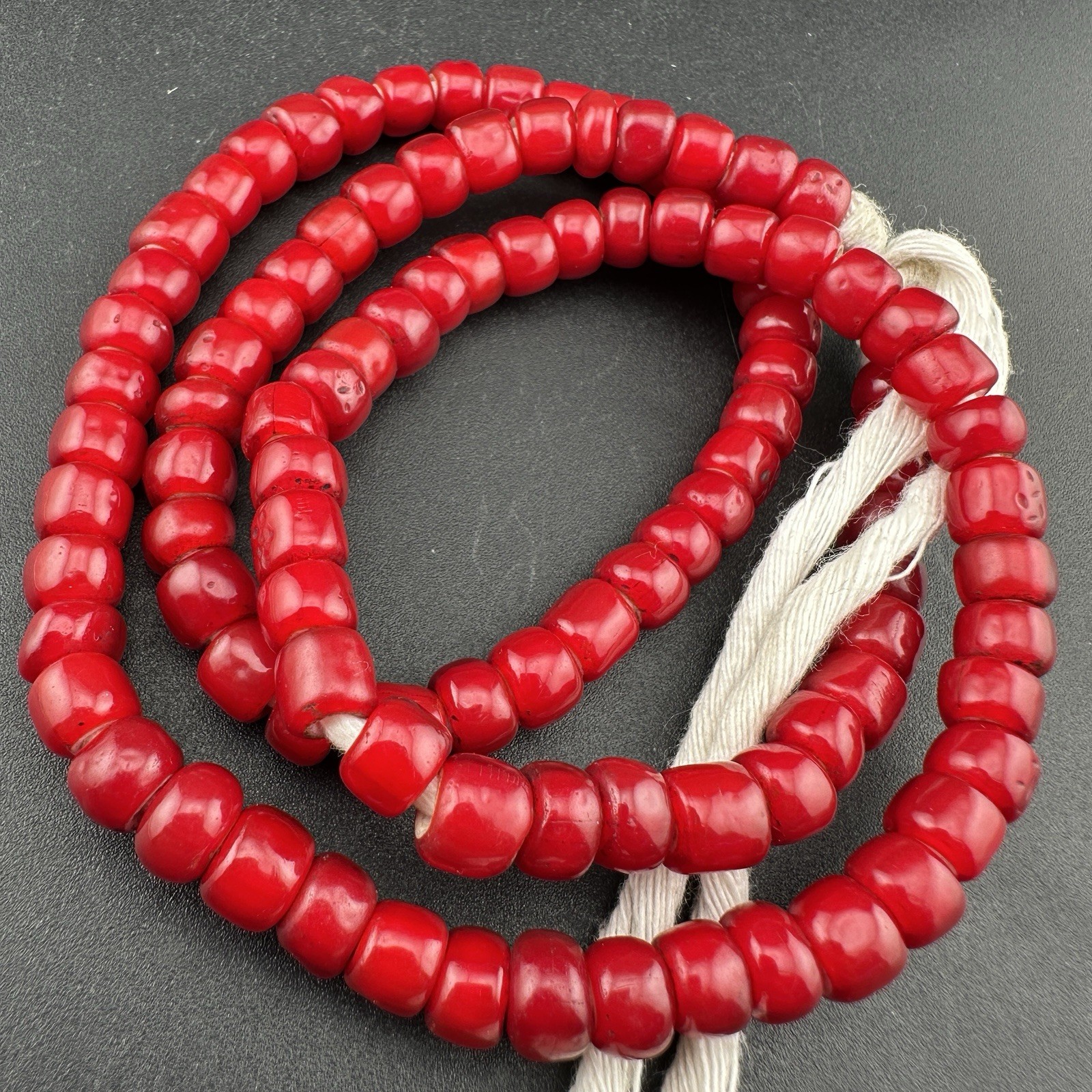 Antique Venetian Red WhiteHeart Beads Long String Rare