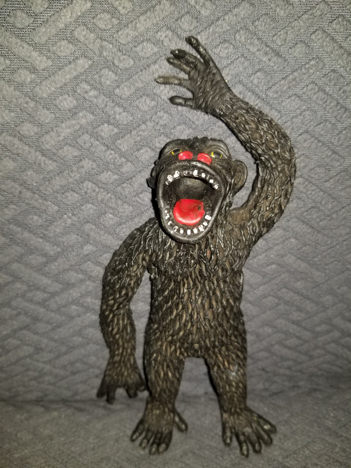 Black Rubber Gorilla Ape toy jiggler figure Imperial 1976 Hong Kong 7" tall vtg