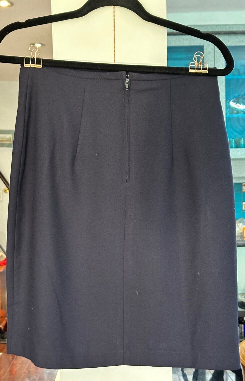 Navy Blue Wool Blend Skirt by Canadian Designer – Size M, 1980s Fashion