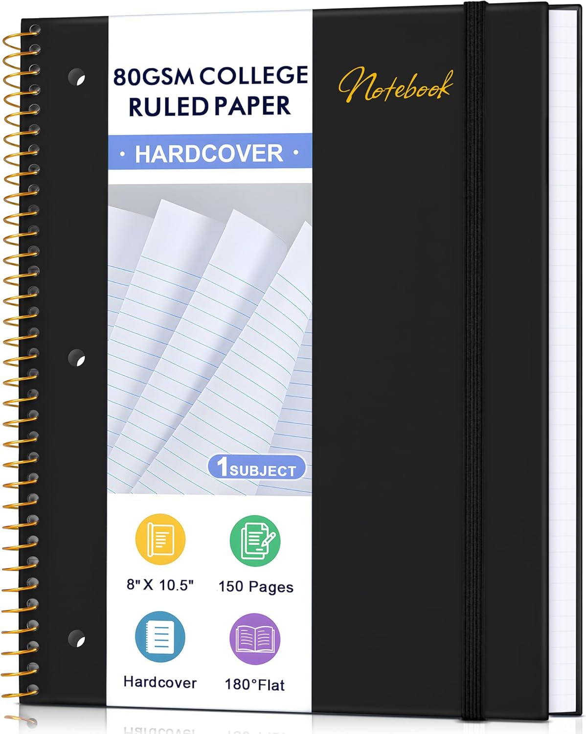 Spiral Notebook College Ruled Paper 8" X 10-1/2", 1 Subject Spiral Notebook 80GS