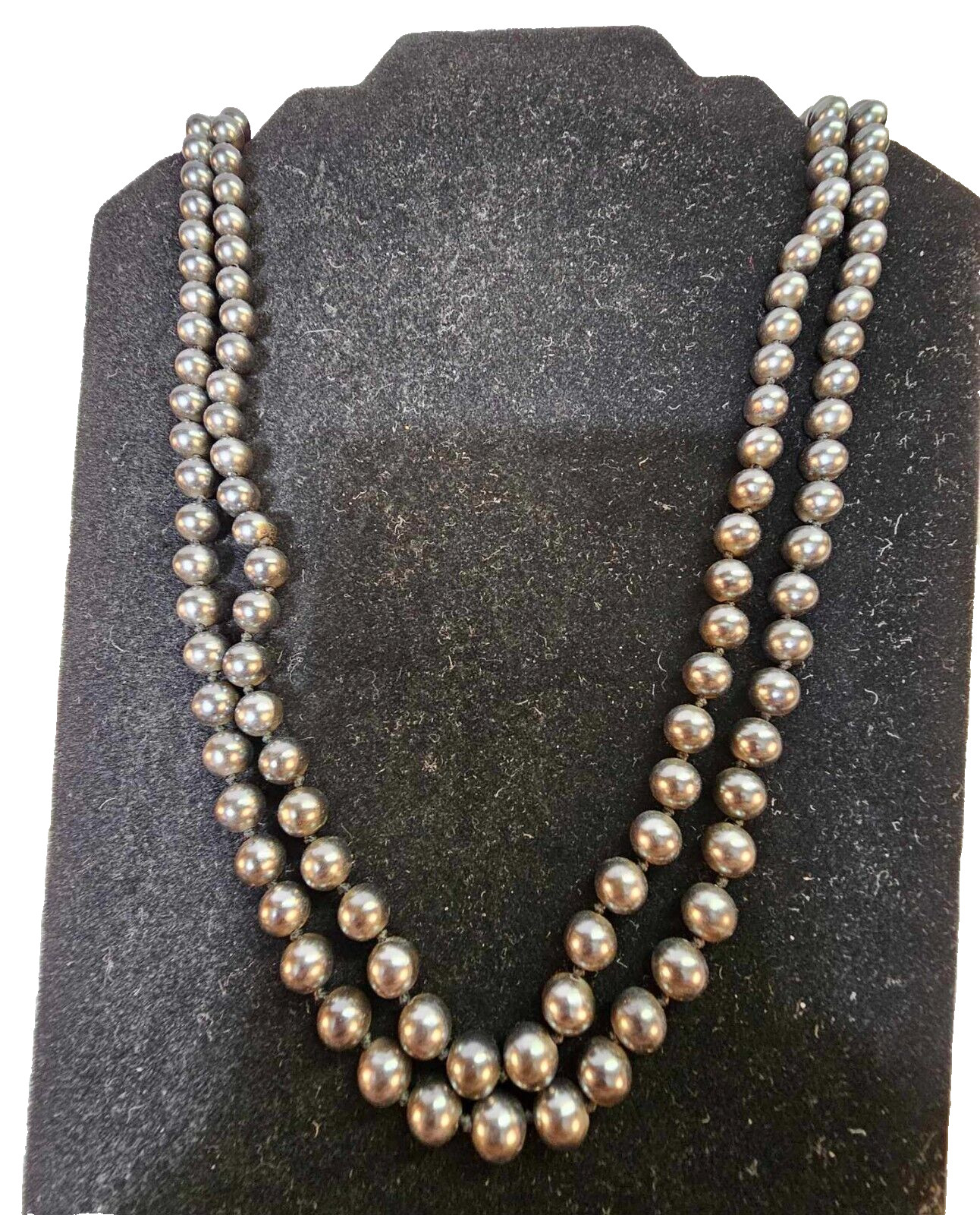 Tahitian Dark Gray/Gray FAUX Pearl beads Knotted Necklace Long 55" - 54g- S60