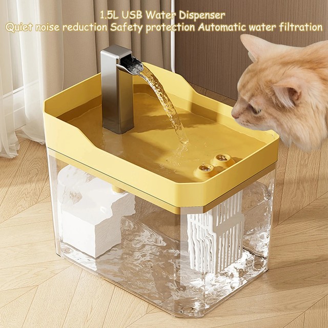 Cat Water Fountain Auto Filter Transparent Cat Drinker USB Anti-Dry Burning R...
